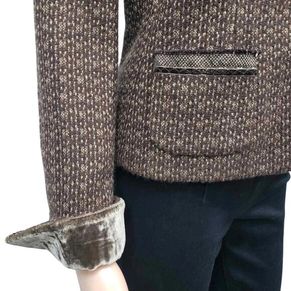Elie Tahari Tweed Blazer Jacket w Velvet Collar Reversible Wool Blend XS/S Brown - Picture 5 of 13